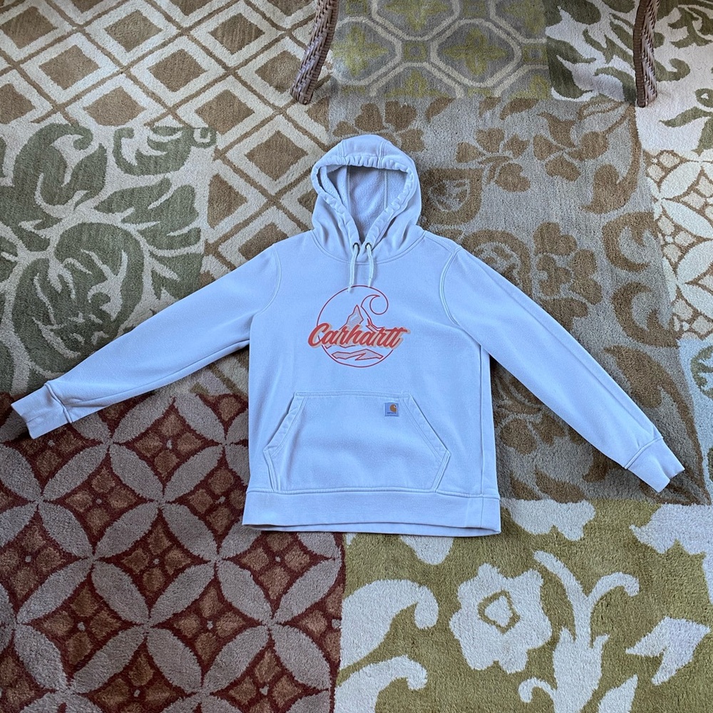 Carhartt White Hoodie with Orange Logo